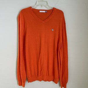 Southern Tide Mens Orange V-Neck Cotton Sweater